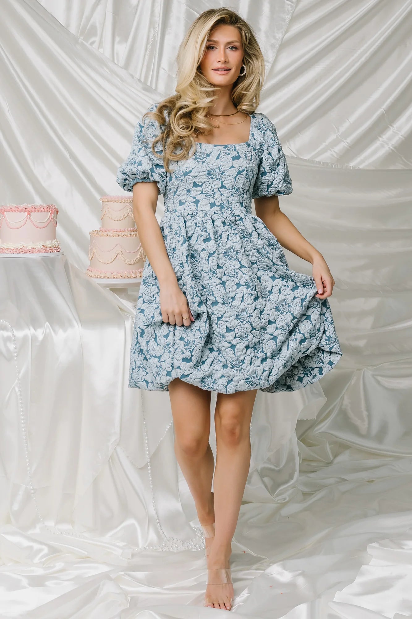Enchanted Jacquard Dress | Dusty Blue Secondary image