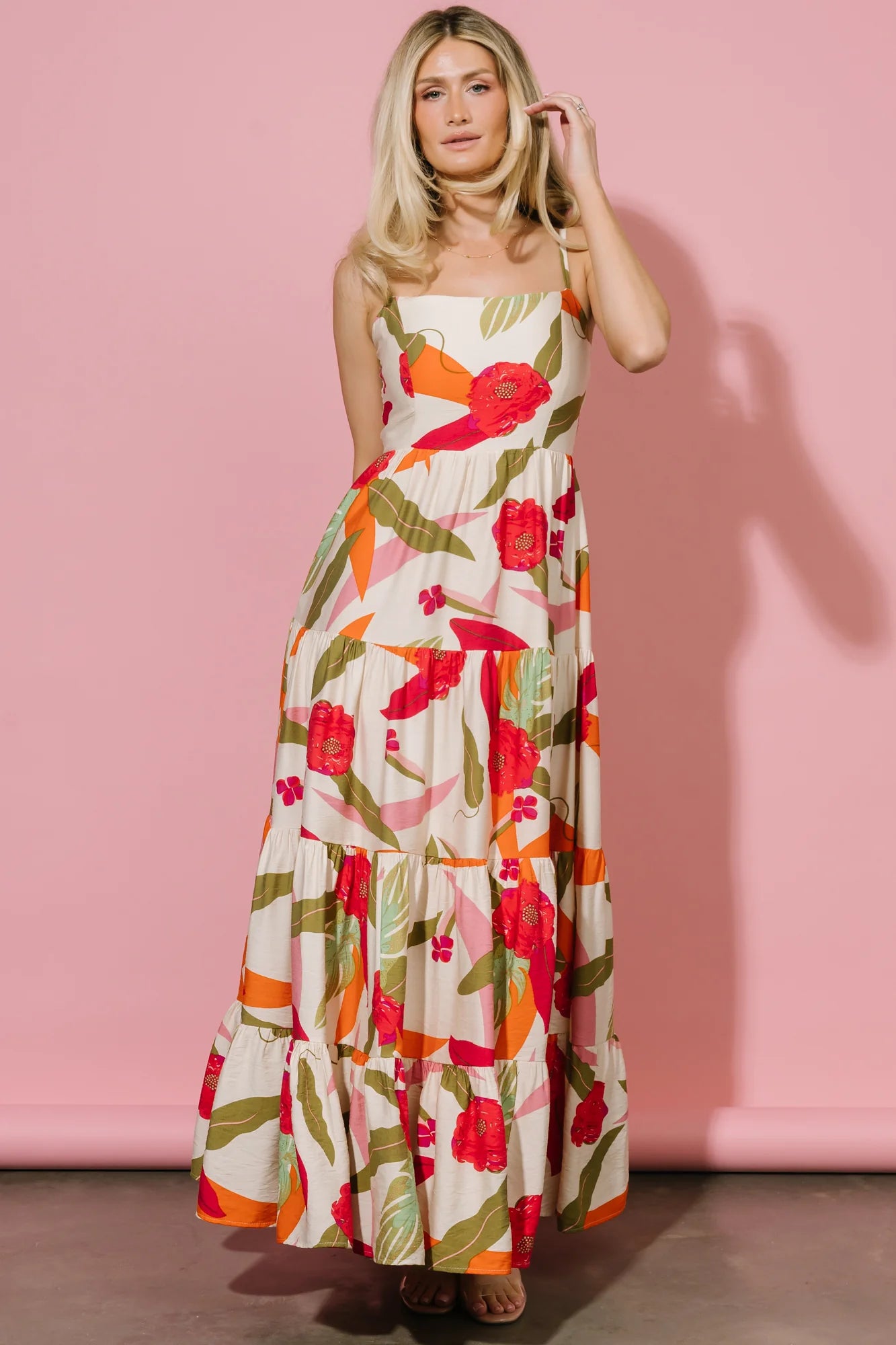 Silvia Tiered Maxi Dress | Natural + Pink Multi Secondary image