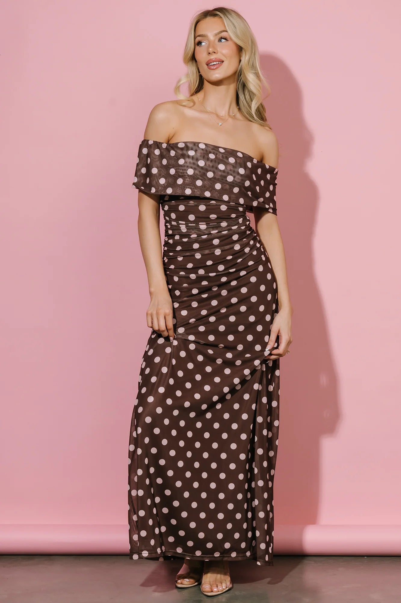Maisie Off Shoulder Maxi Dress | Chocolate + Blush Secondary image