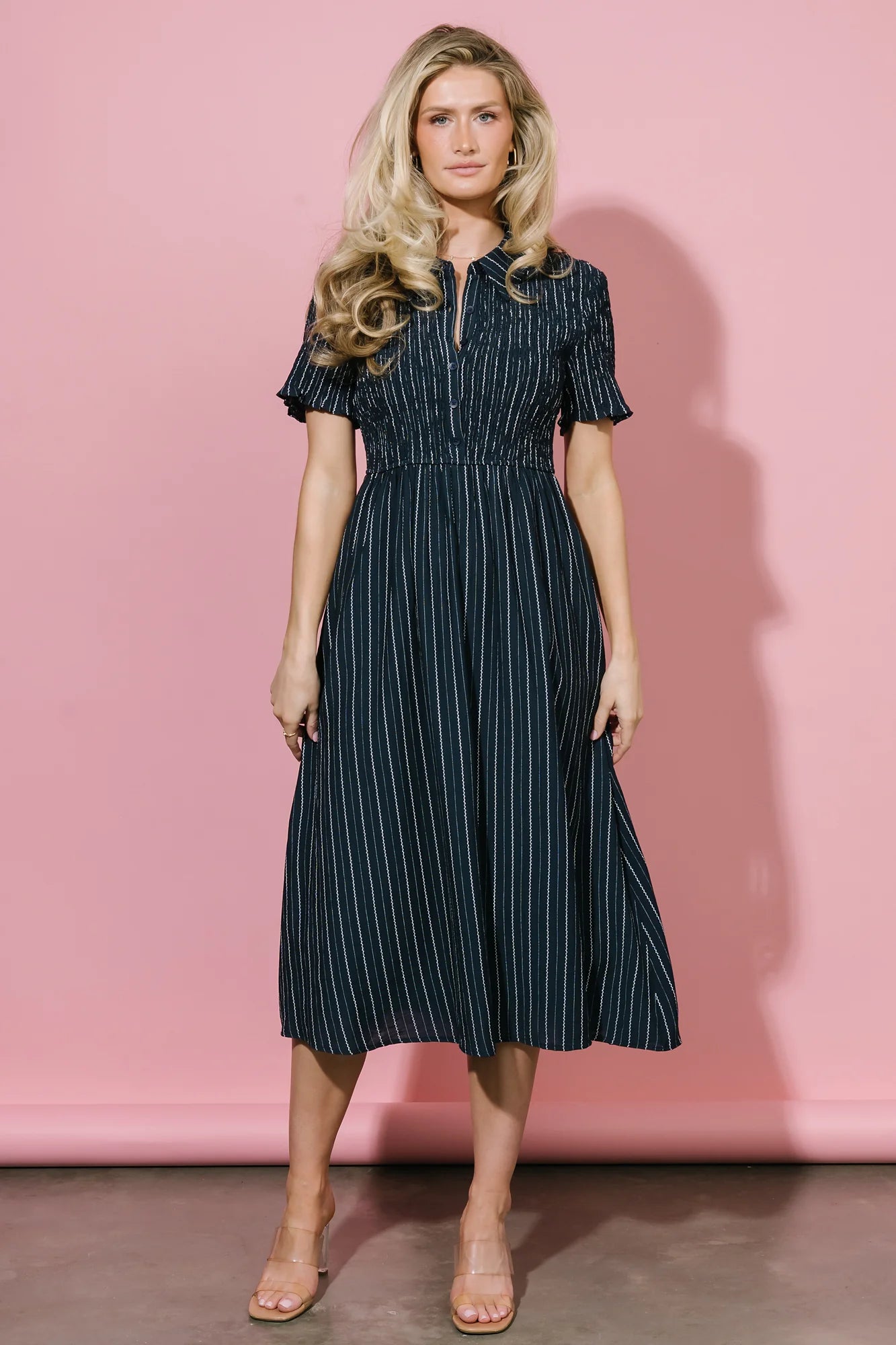 Dottie Striped Midi Dress | Navy Secondary image
