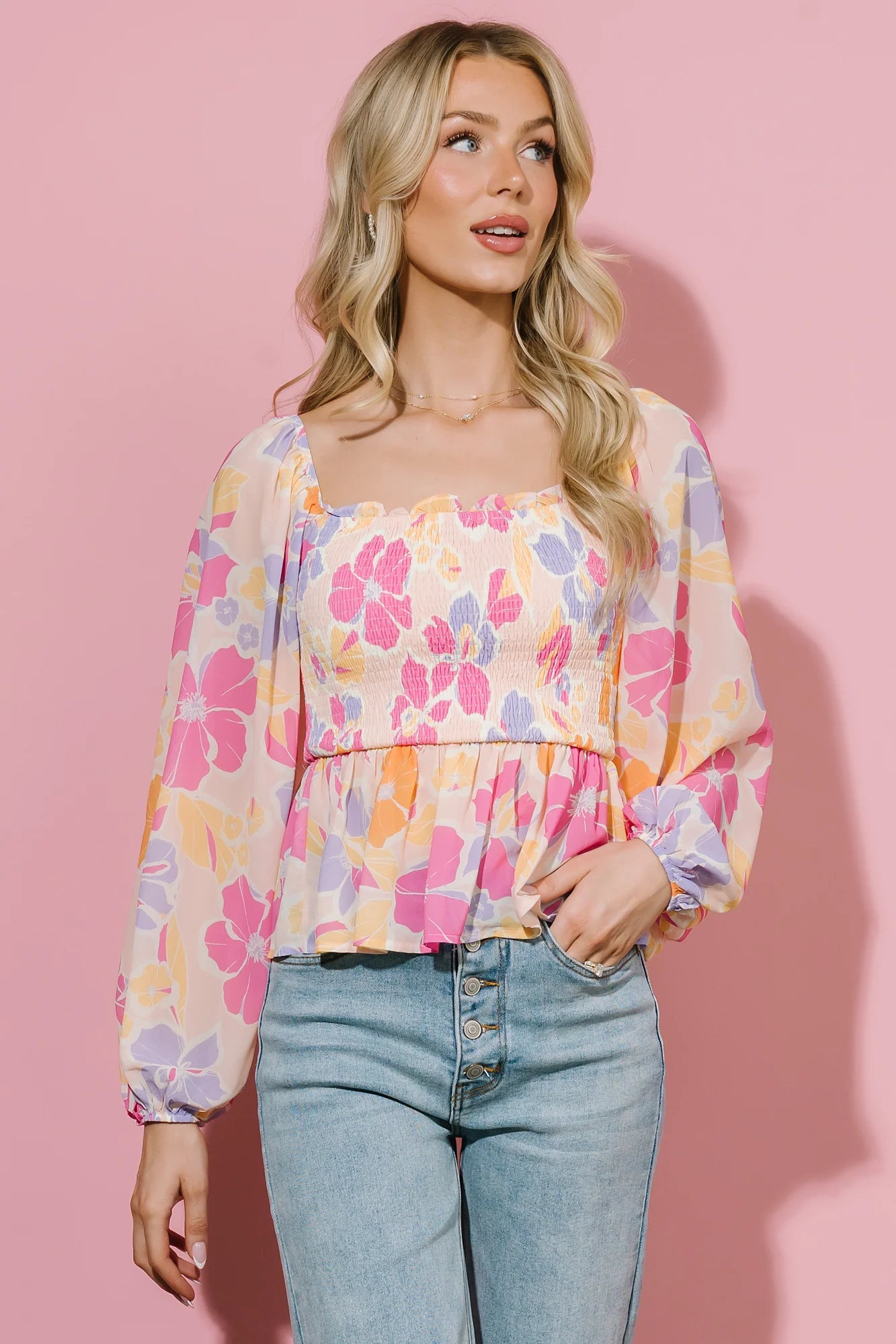 Sally Smocked Top | Pink Multi Secondary image