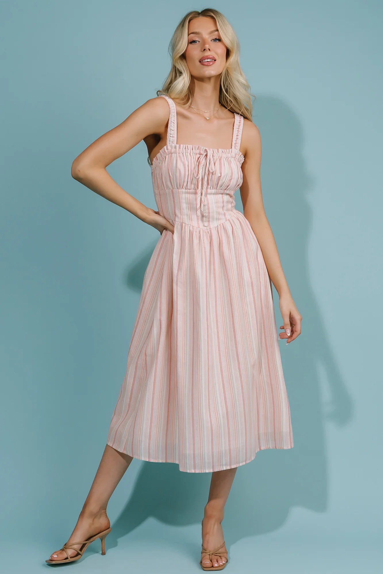 Melina Midi Dress | Peach Stripe Secondary image