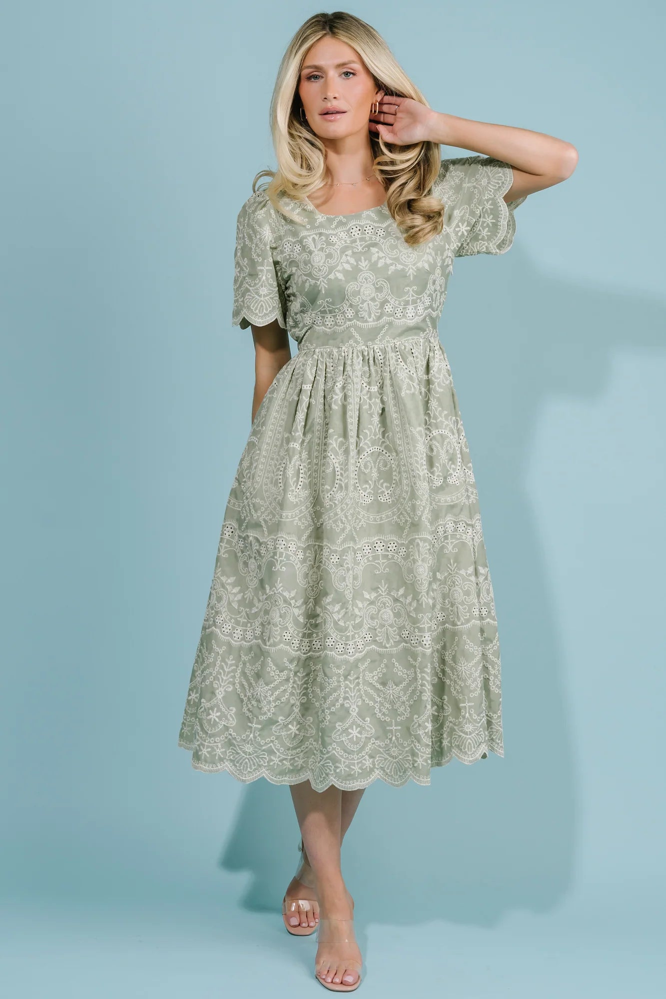 Margot Eyelet Midi Dress | Sage Secondary image