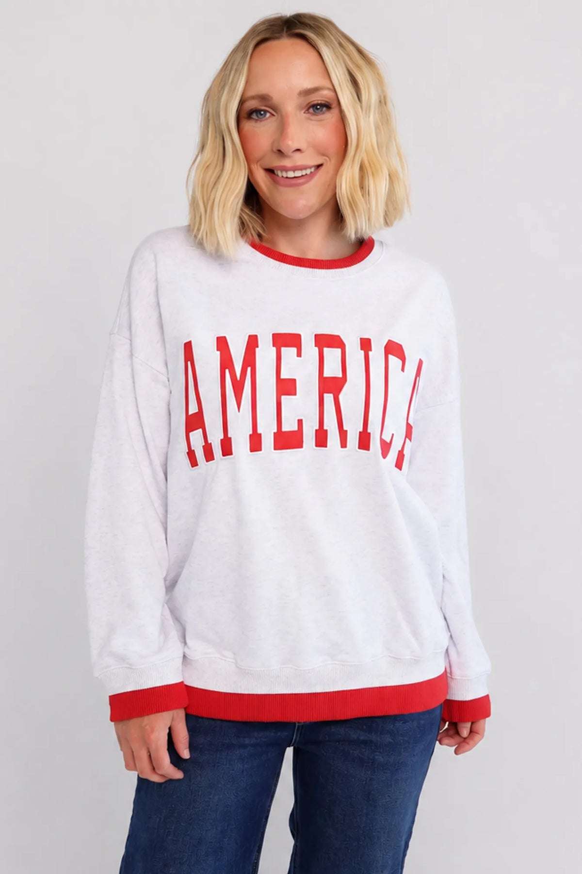America Crewneck | Heather Gray + Red Main image