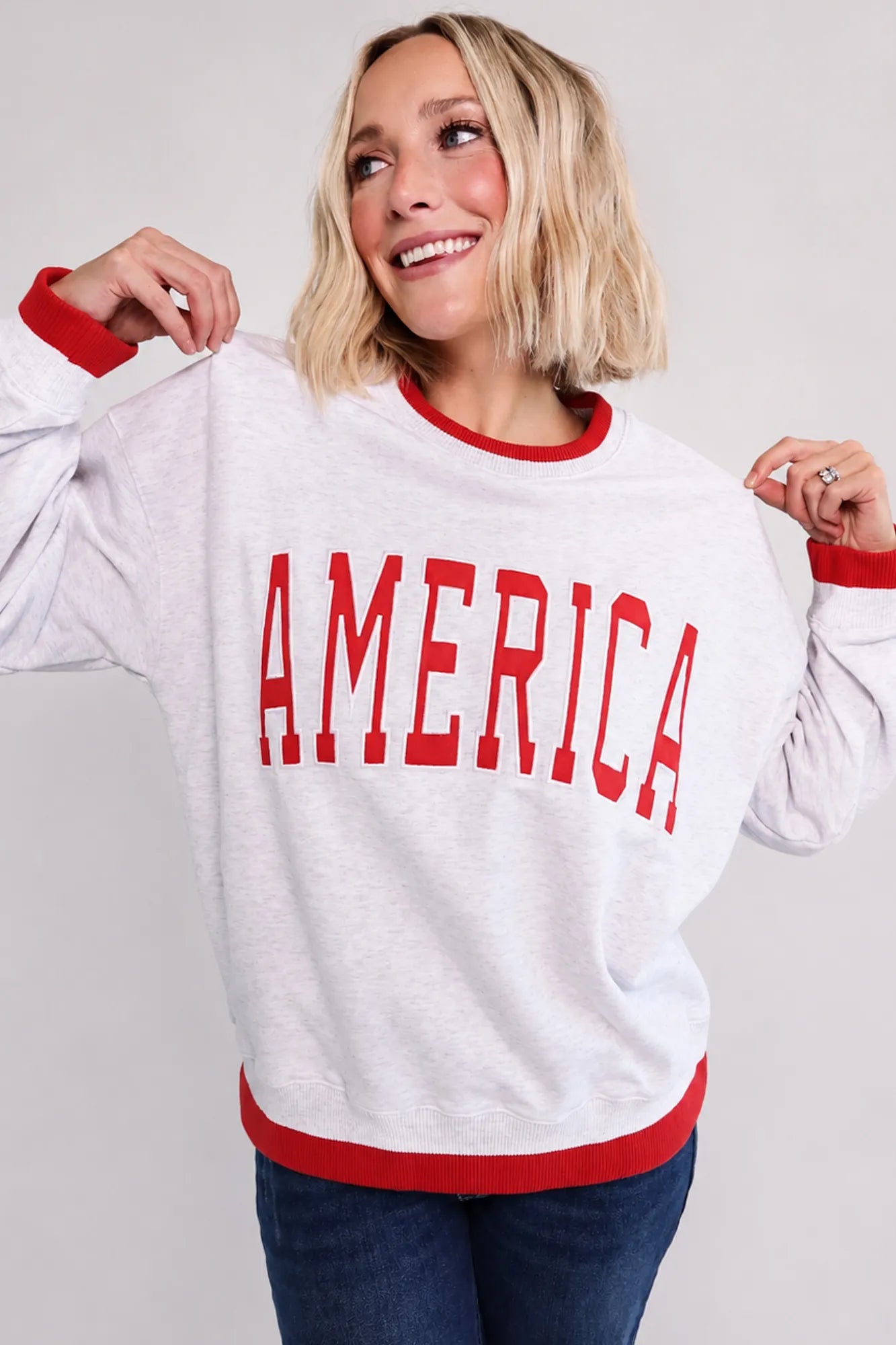 America Crewneck | Heather Gray + Red Secondary image