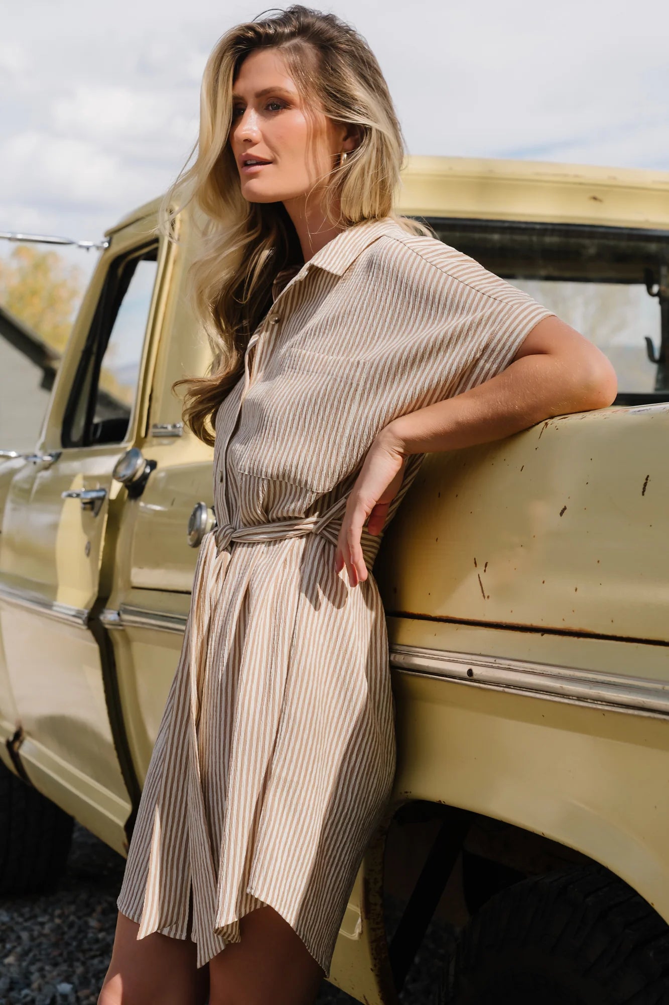 Nautical Shirt Dress | Tan Stripe Secondary image