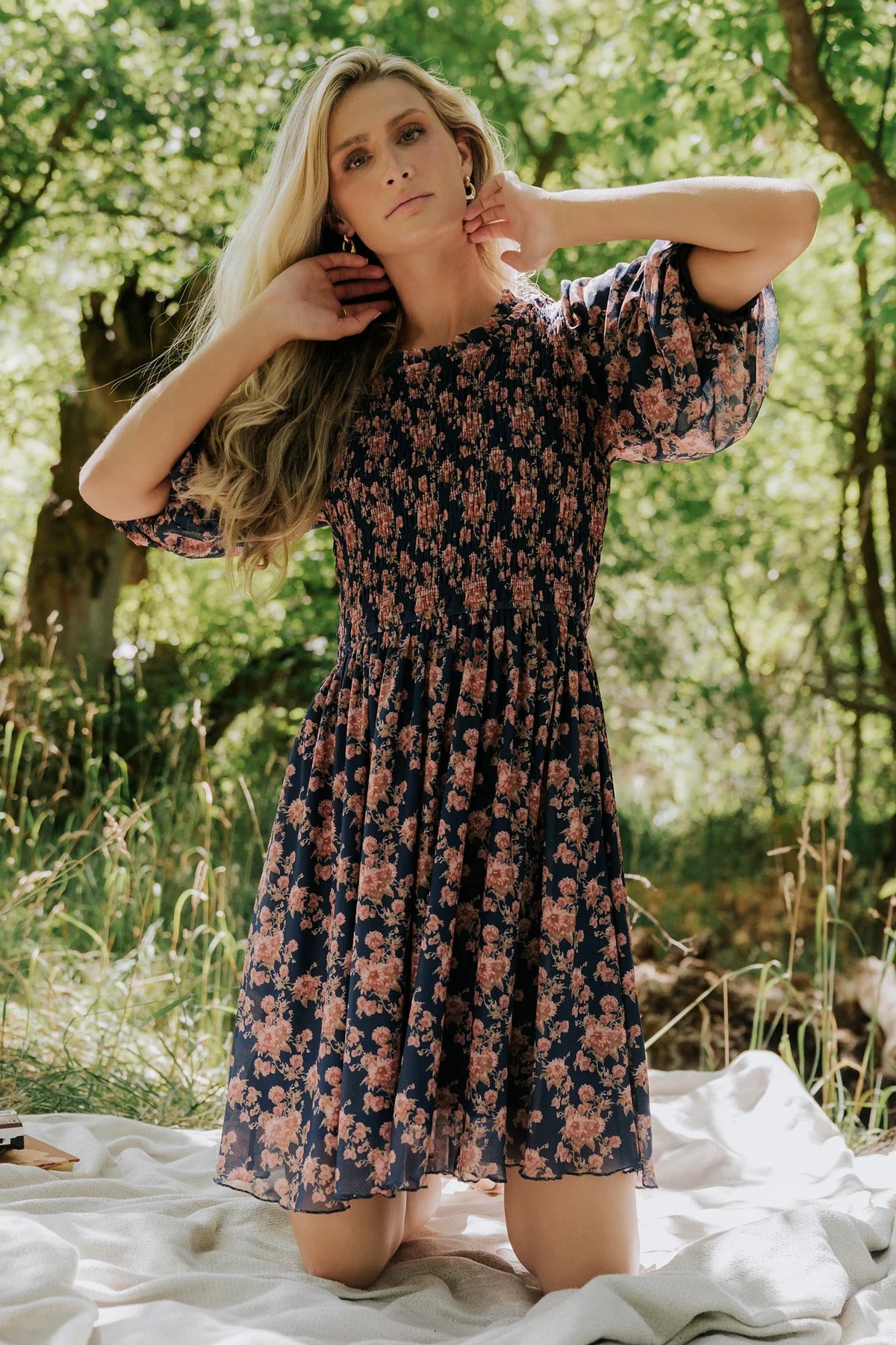 Lyric Smocked Short Dress | Navy Floral Main image