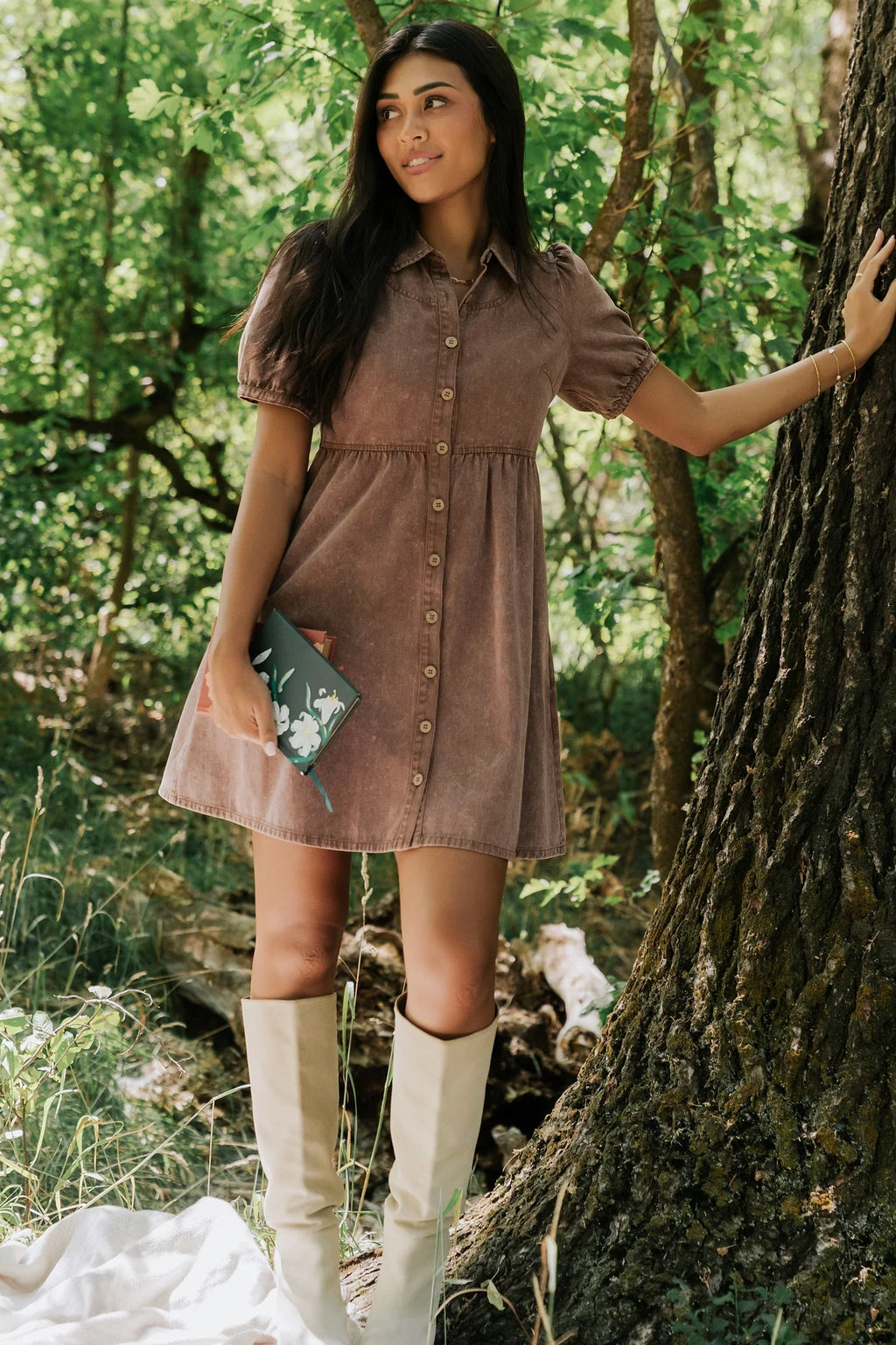 Tiffany Button Up Short Dress | Dusty Mocha