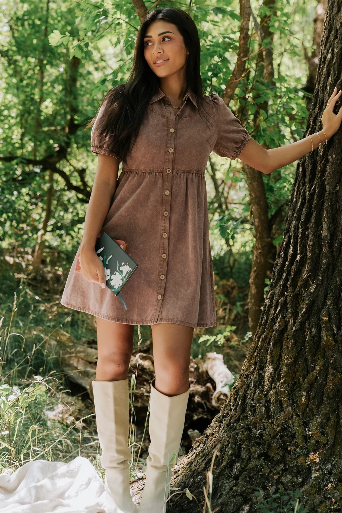 Tiffany Button Up Short Dress | Dusty Mocha Main image