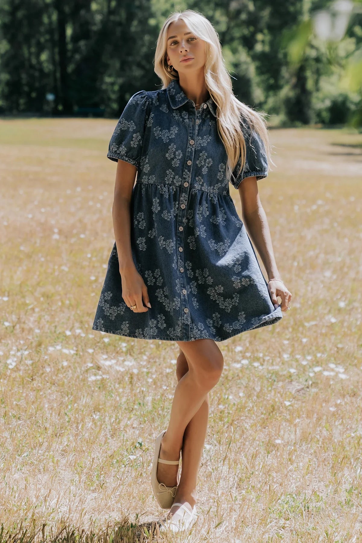 Tiff Button Up Short Dress | Medium Floral Wash Main image