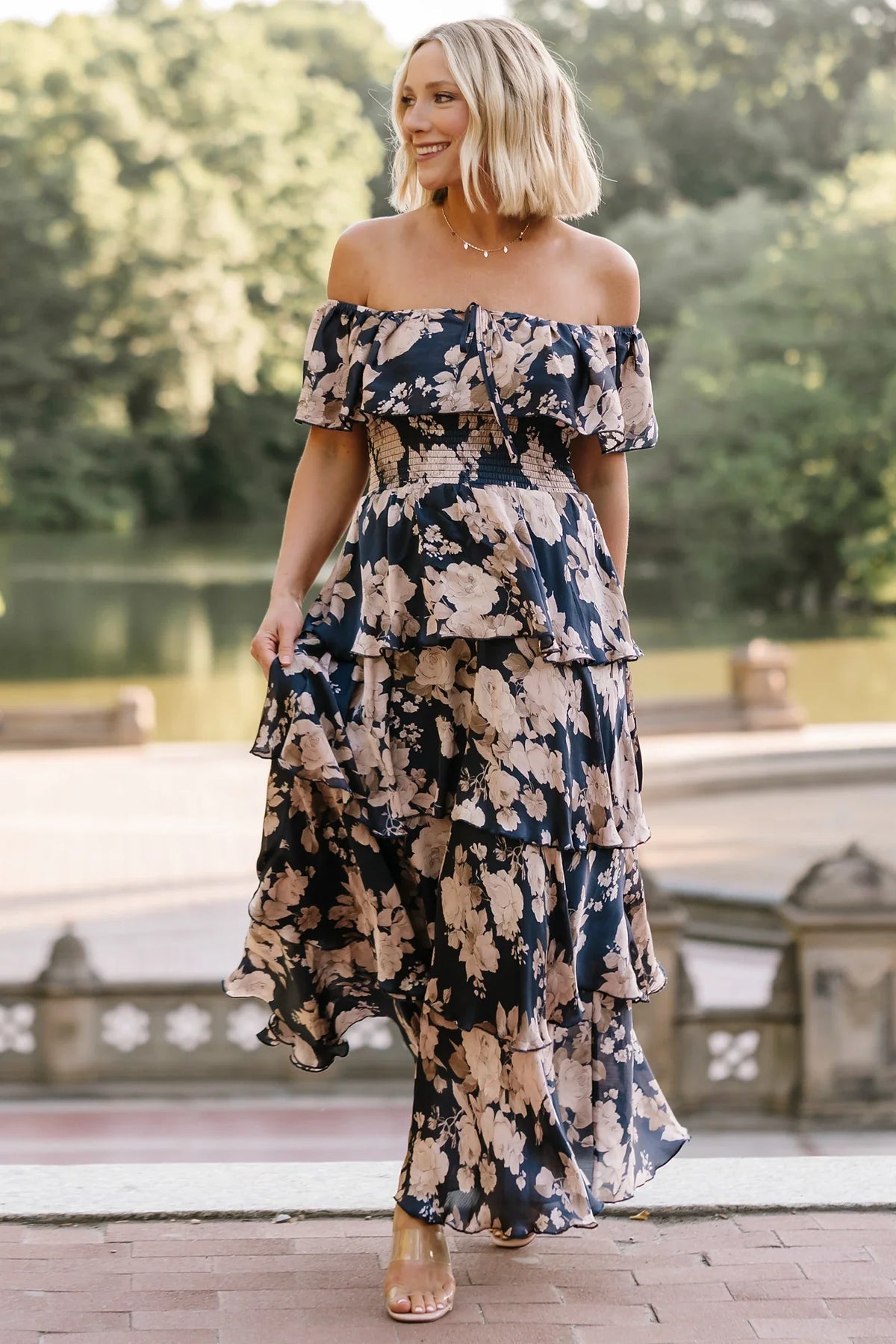 Isabelle Off Shoulder Maxi Dress | Navy + Taupe Floral Main image