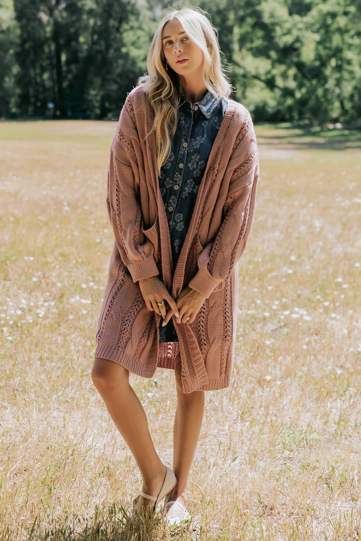 Braxton Cable Knit Cardigan | Dusty Rosewood Main image