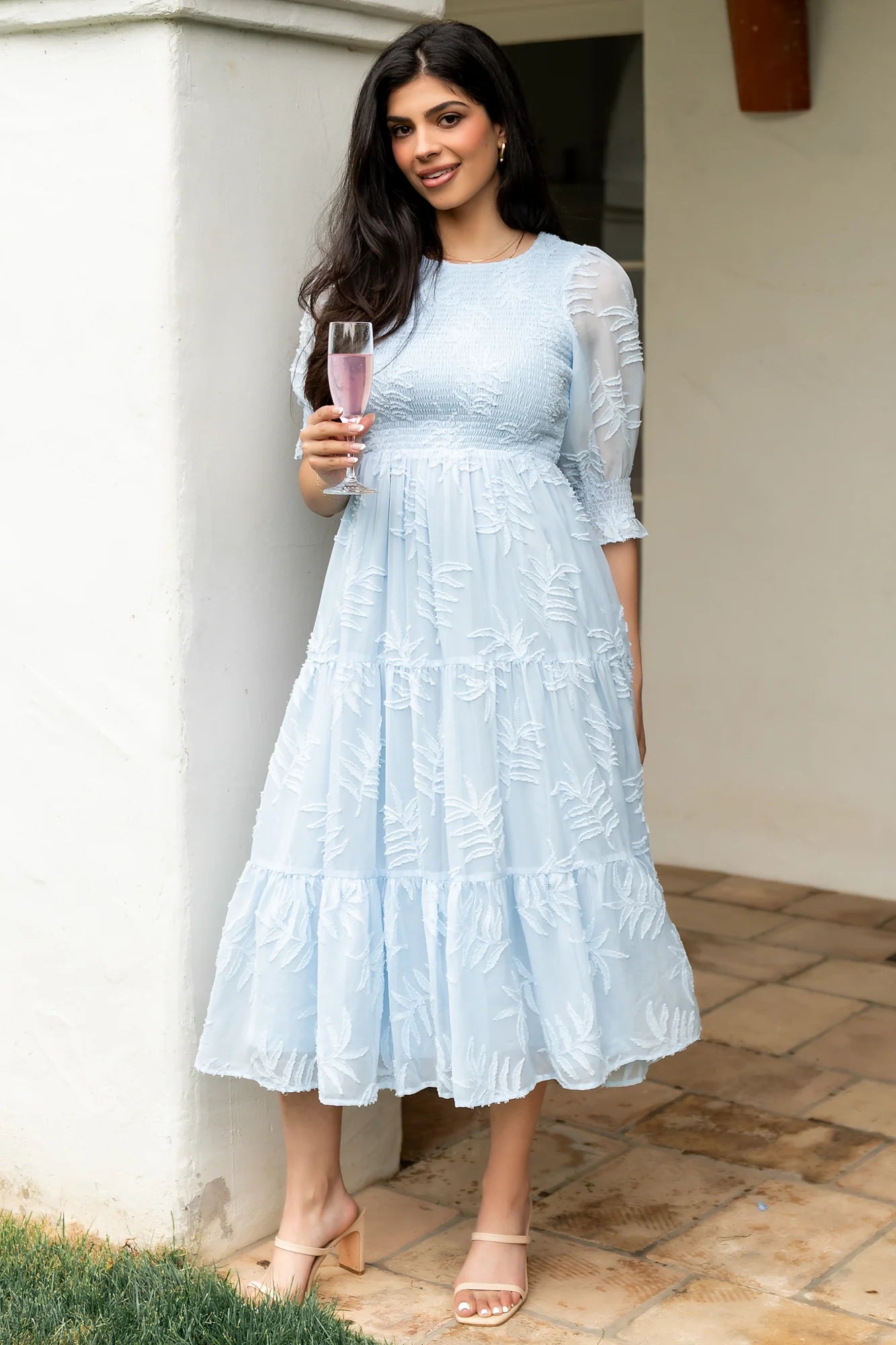 Nellie Smocked Midi Dress | Light Blue Secondary image