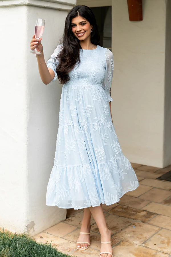 Nellie Smocked Midi Dress | Light Blue