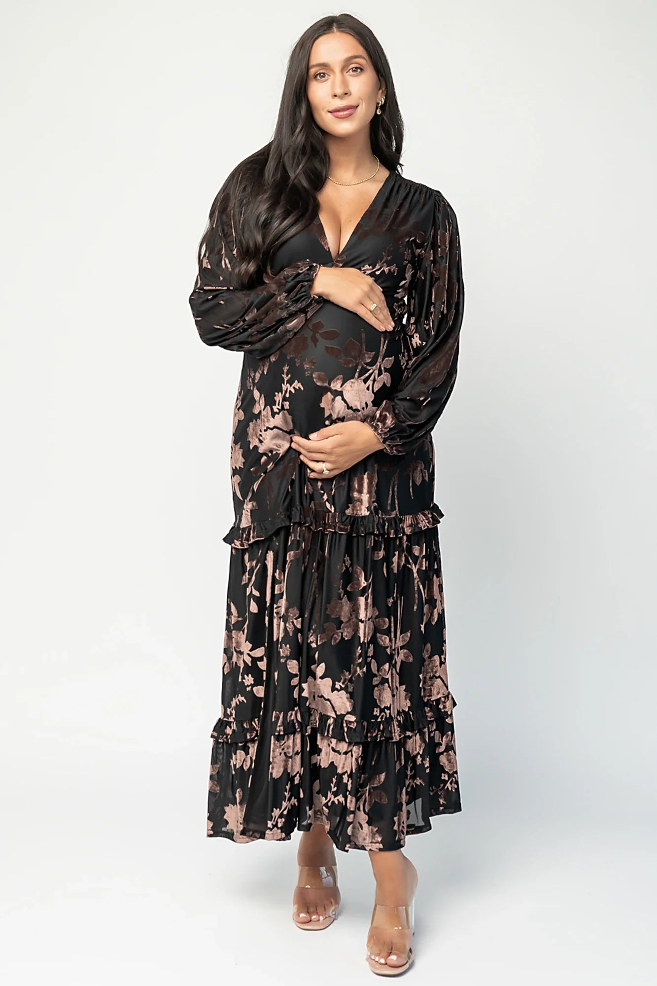 Liana Velvet Embossed Maxi Dress | Black Secondary image