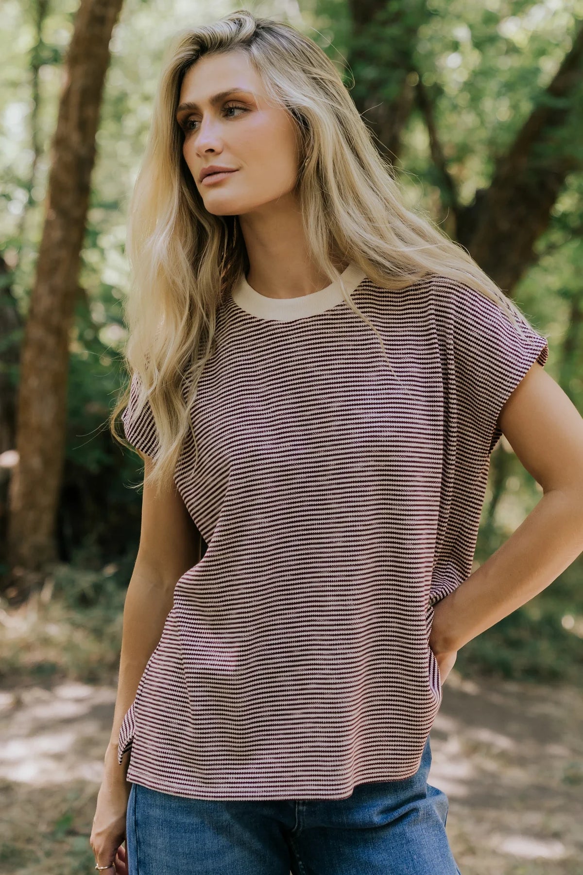 Millie Striped Top | Burgundy + Ivory Main image