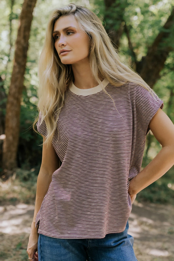 Millie Striped Top | Burgundy + Ivory
