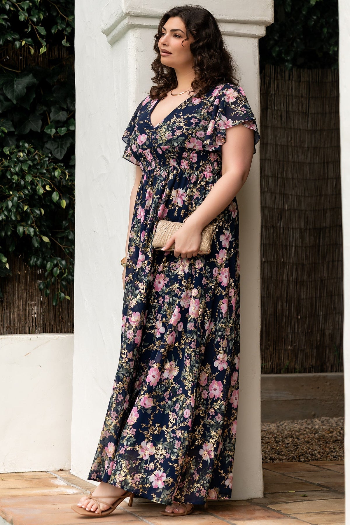 Lynlee Metallic Maxi Dress | Dark Blue + Pink