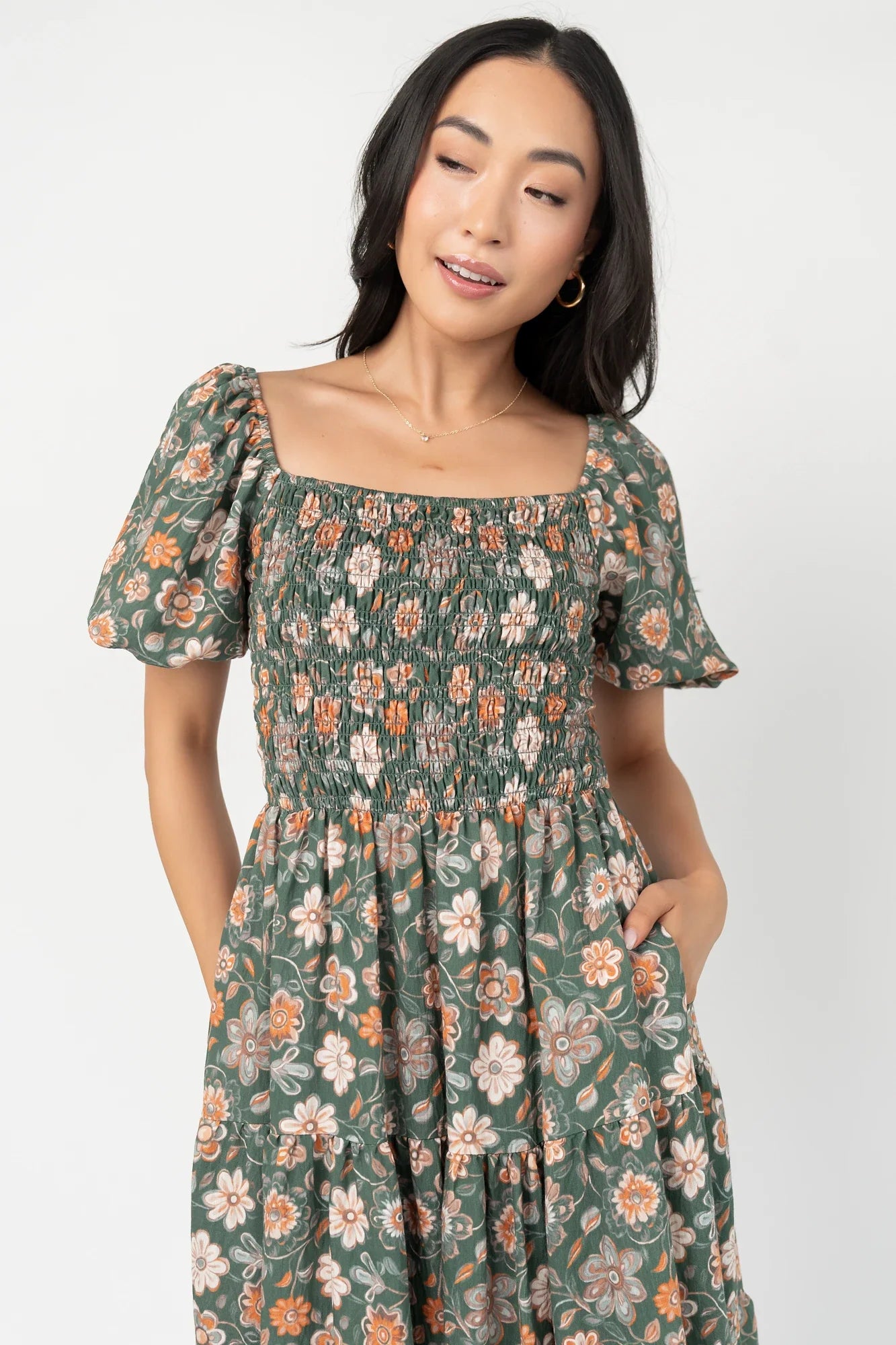 Mattea Smocked Midi Dress | Green Multi Secondary image