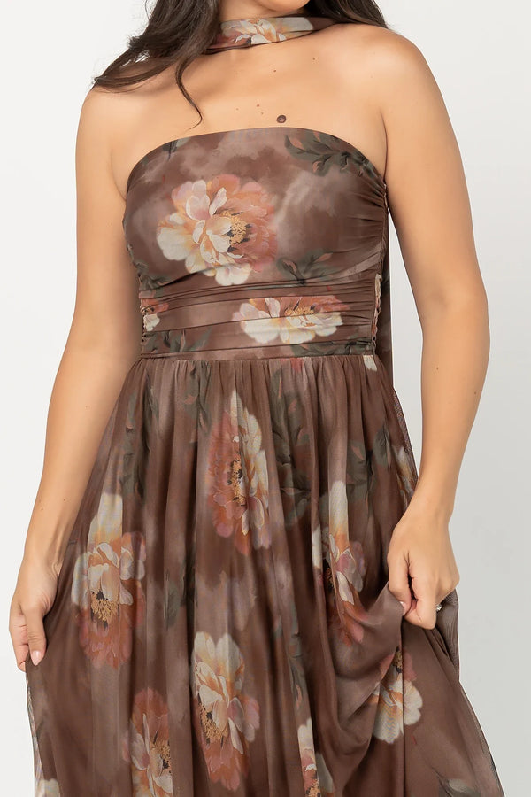 Elias Strapless Maxi Dress | Mocha Floral