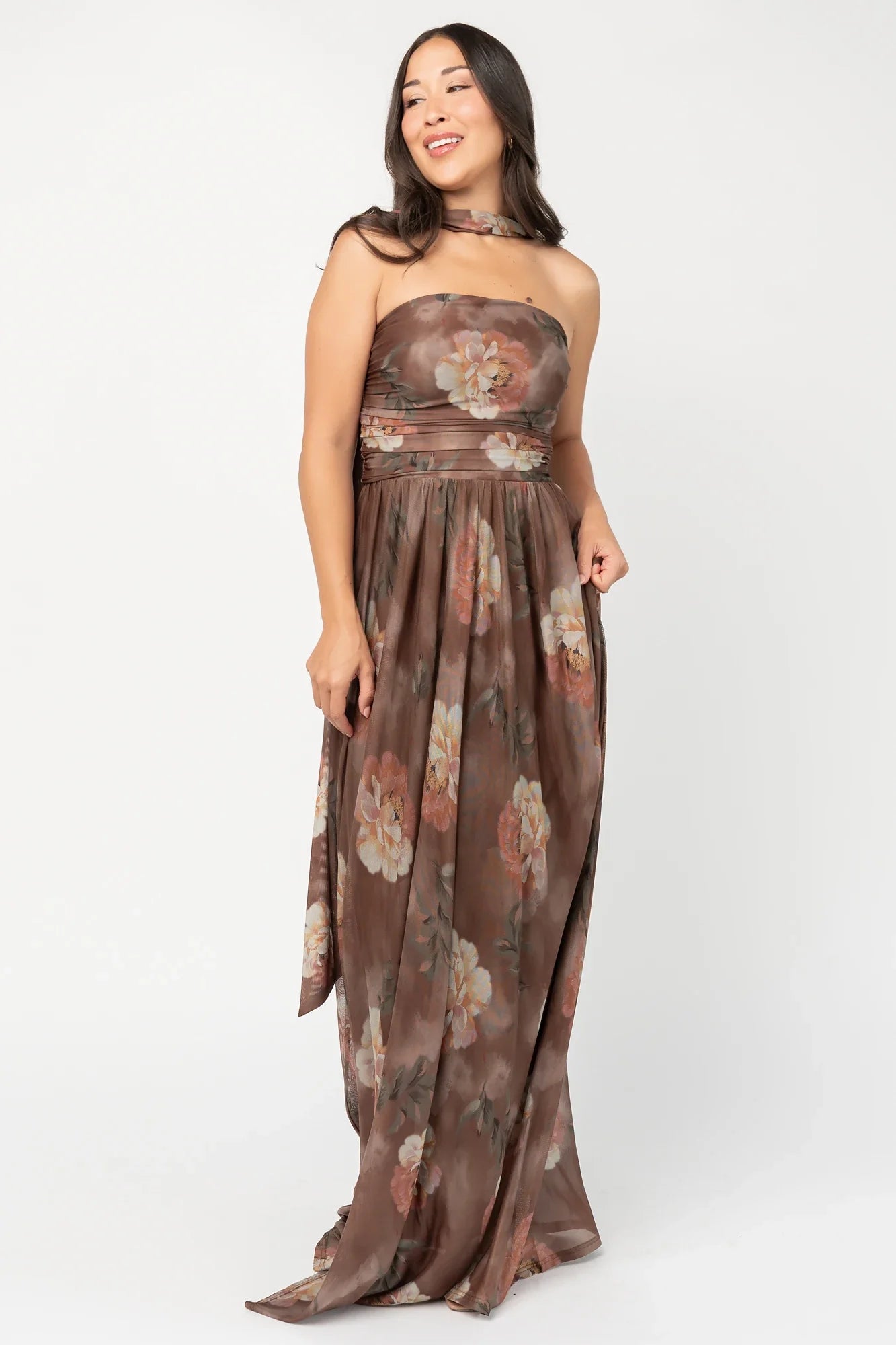 Elias Strapless Maxi Dress | Mocha Floral Secondary image