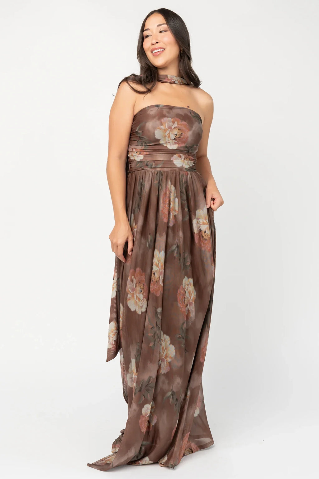 Elias Strapless Maxi Dress | Mocha Floral