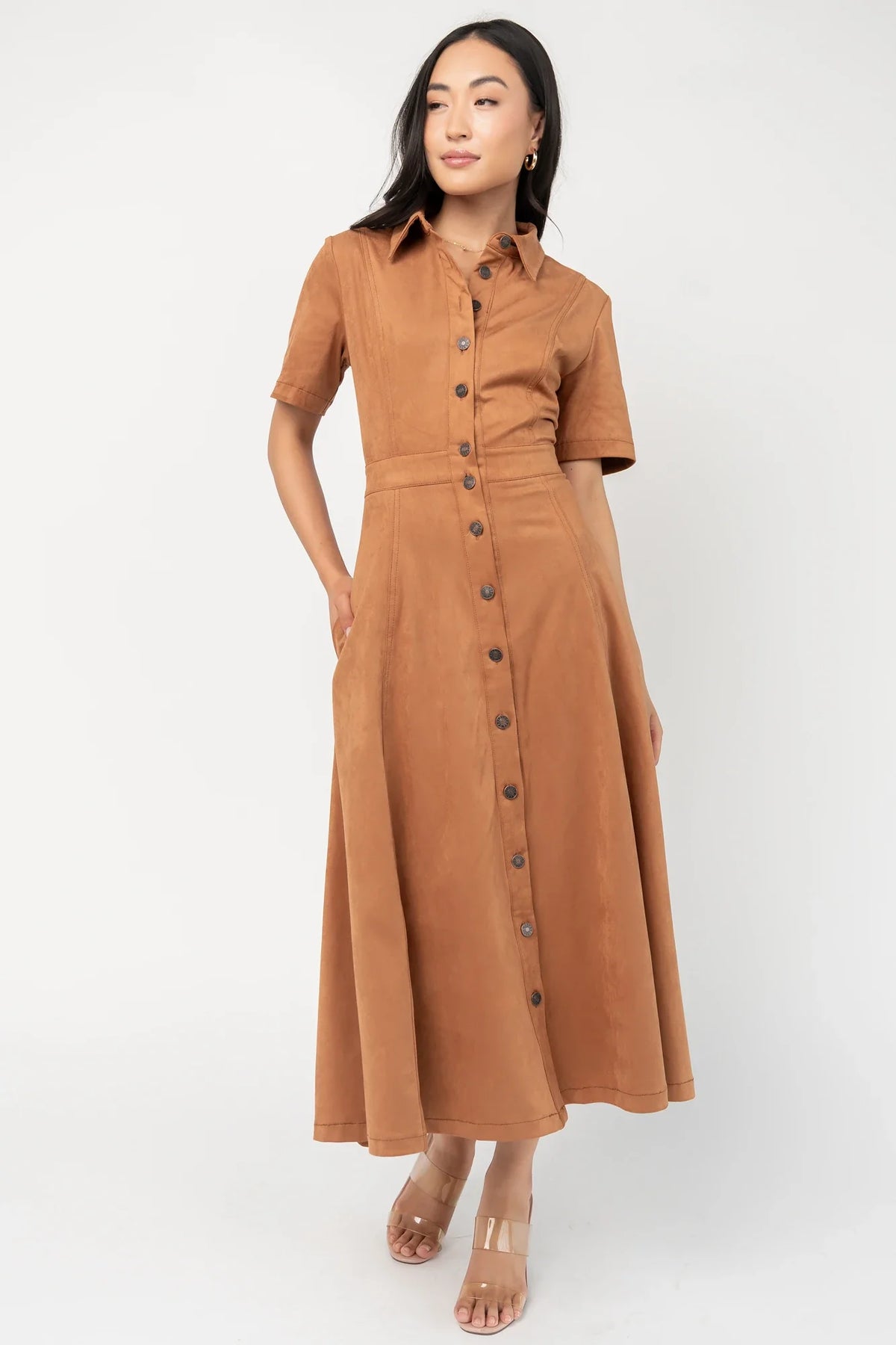 Fifth Avenue Button Up Dress | Camel Main image