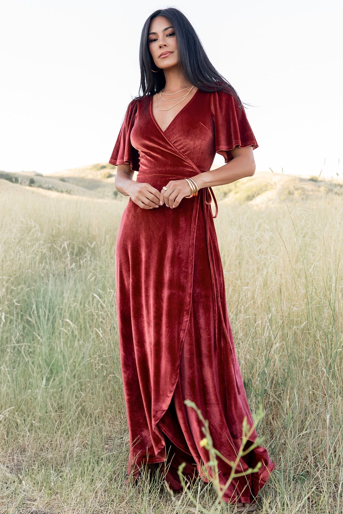 Katelyn Velvet Maxi Wrap Dress | Terracotta Main image