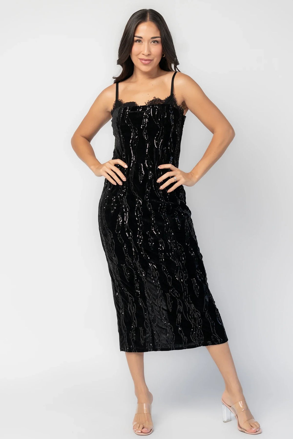 Sabina Sequin Midi Dress | Black Main image