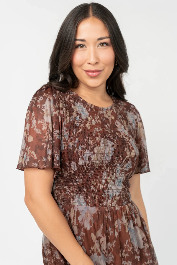 Adelaide Mesh Dress | Brown Multi
