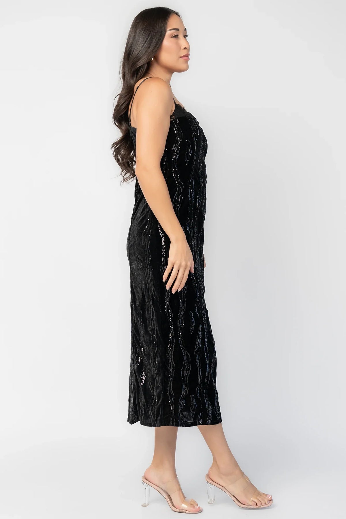Sabina Sequin Midi Dress | Black