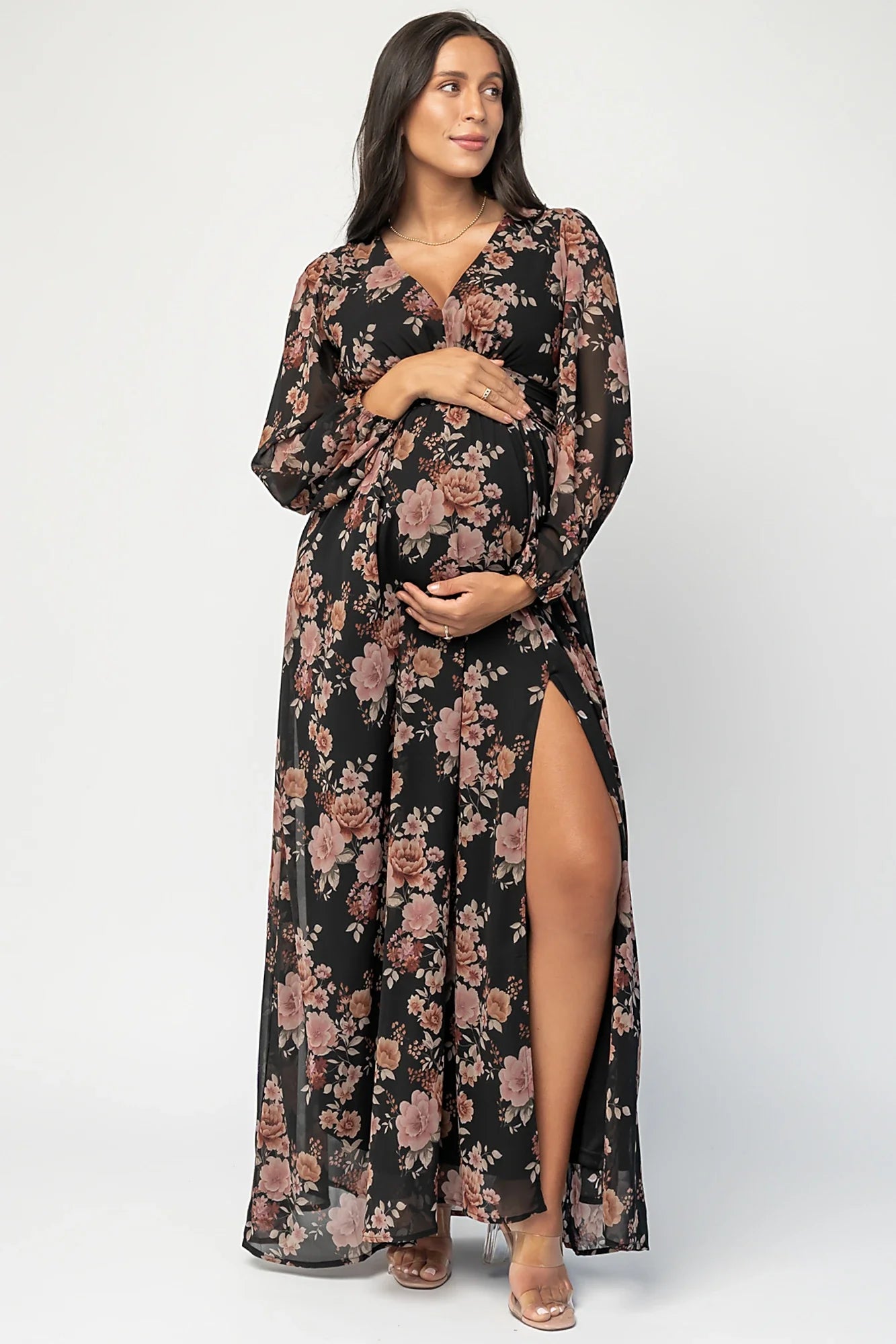 Adira Maxi Dress | Black + Mauve Floral Secondary image