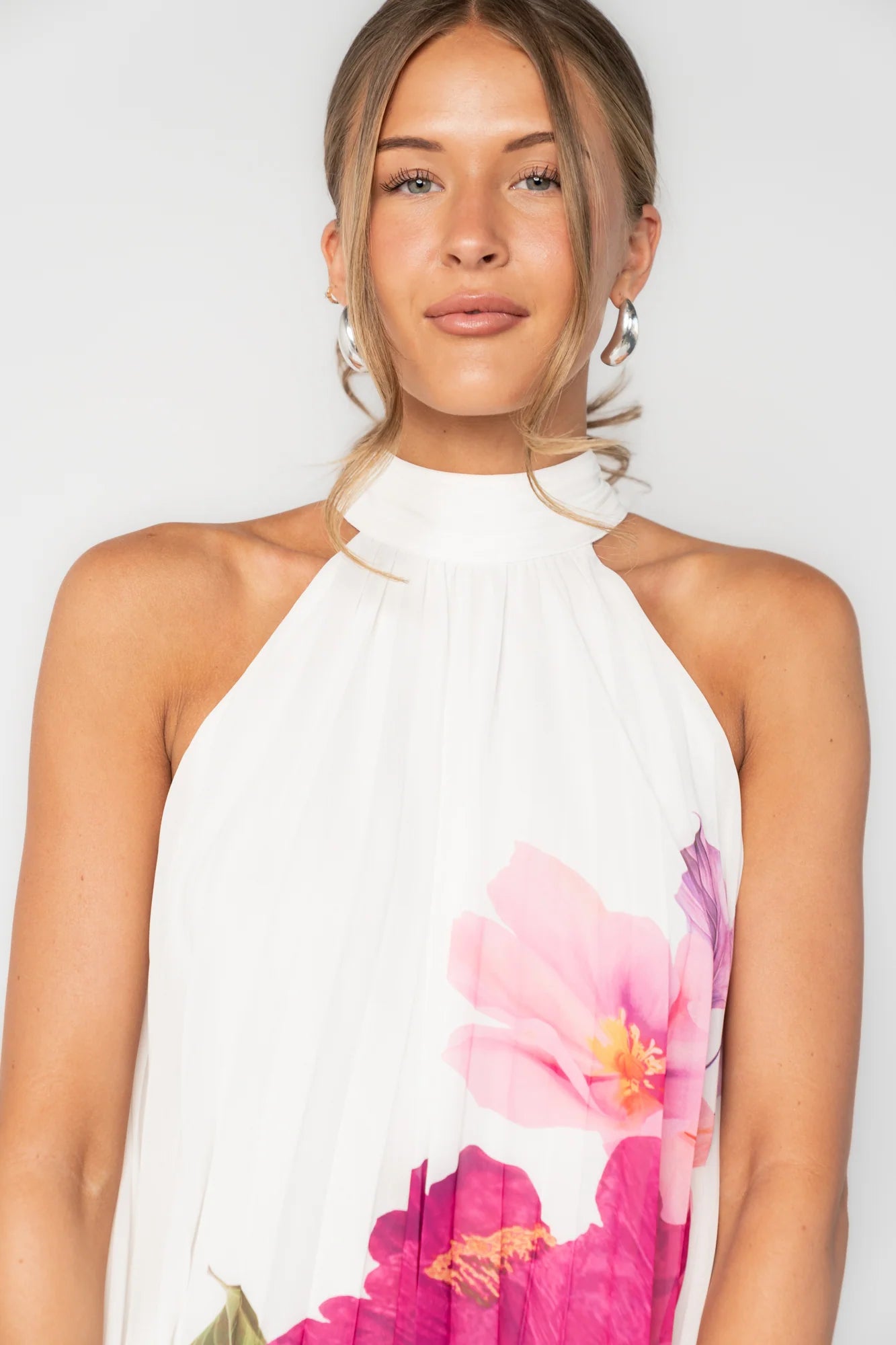Ravello Pleated Short Dress | Off White Multi Floral Secondary image