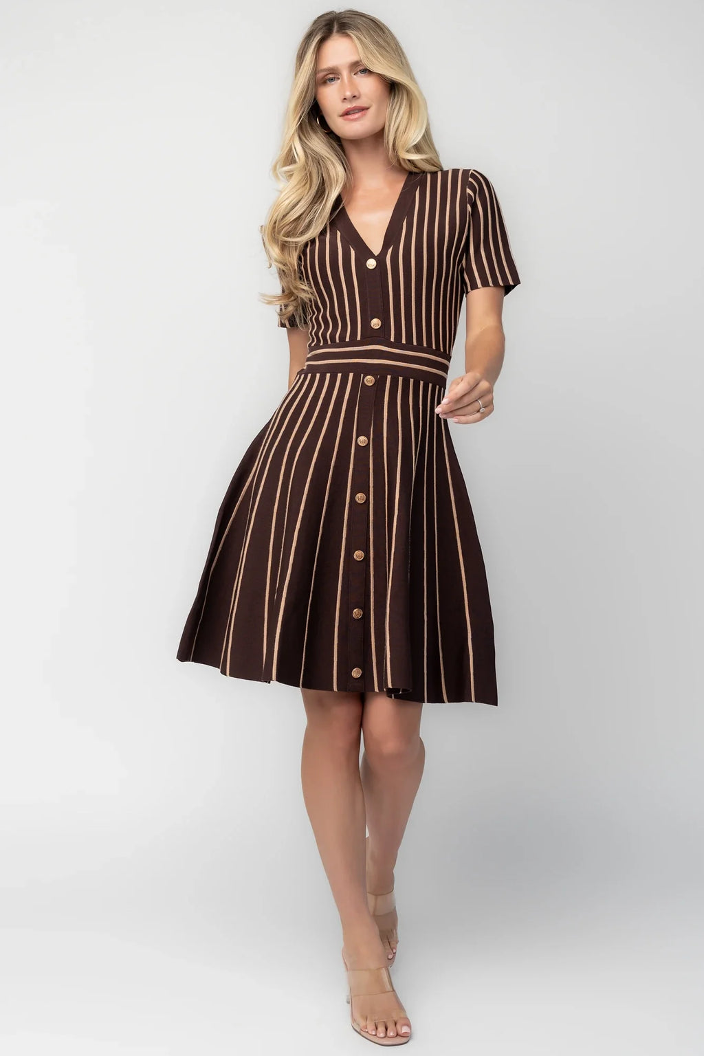 Tate Striped Short Dress | Brown + Beige