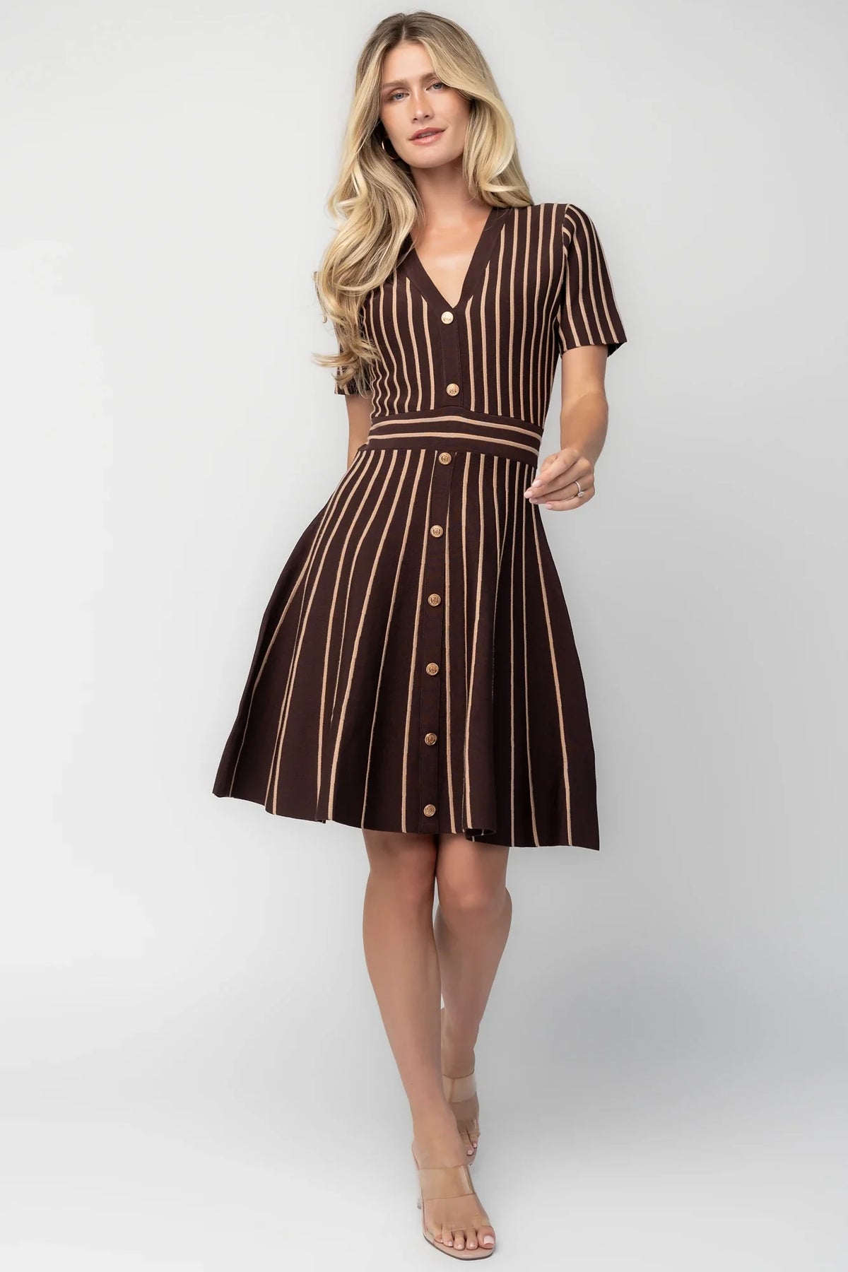 Tate Striped Short Dress | Brown + Beige Main image