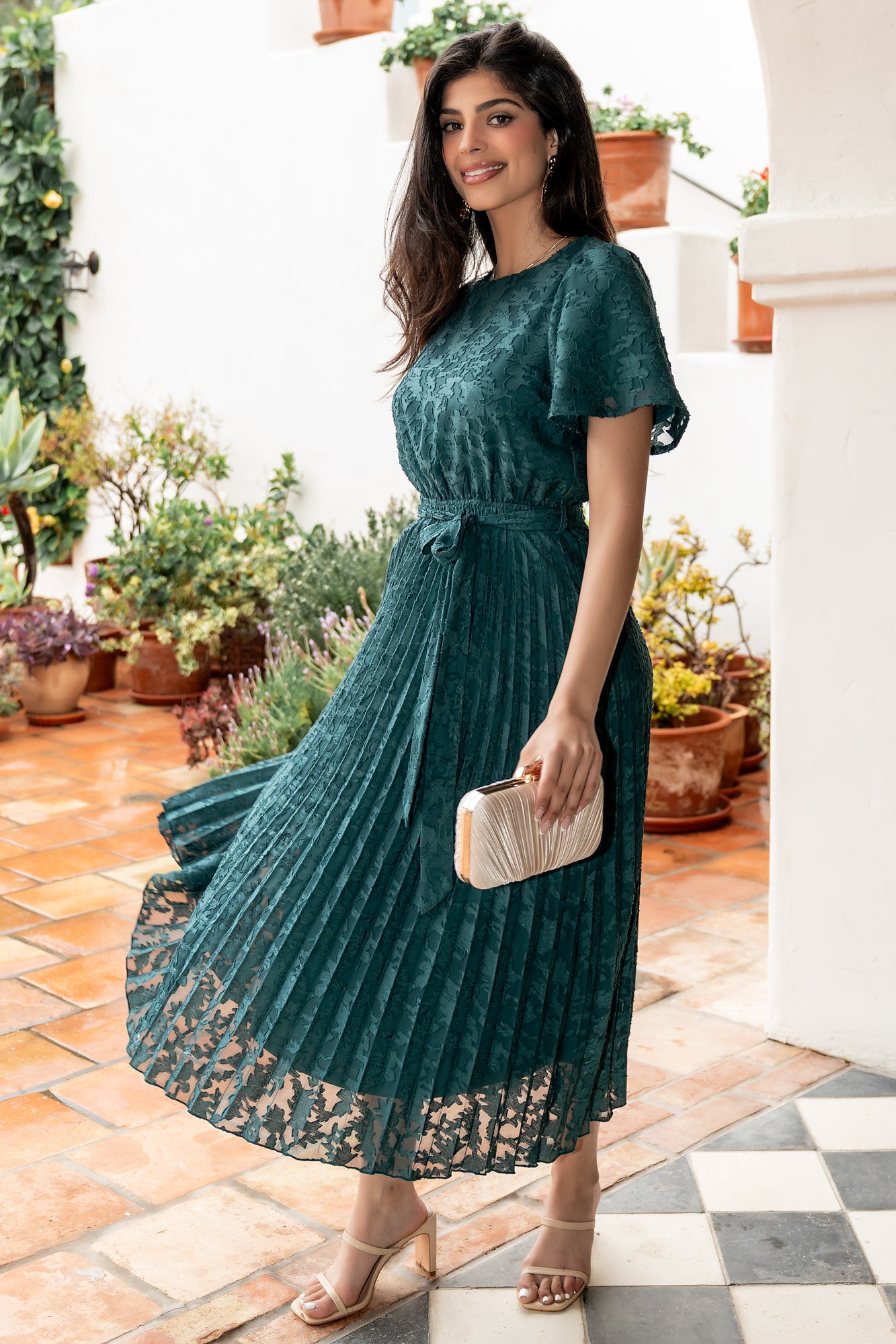 Mindy Pleated Dress | Emerald Secondary image