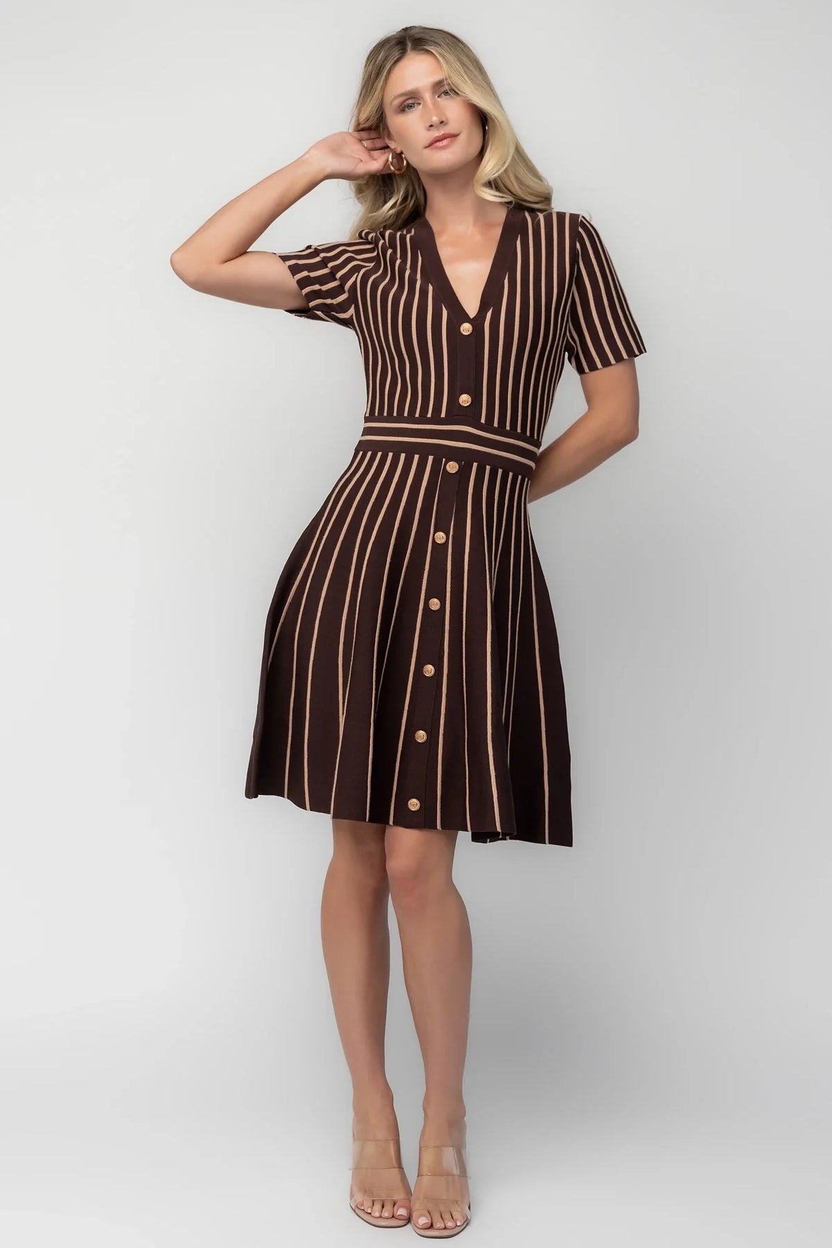 Tate Striped Short Dress | Brown + Beige