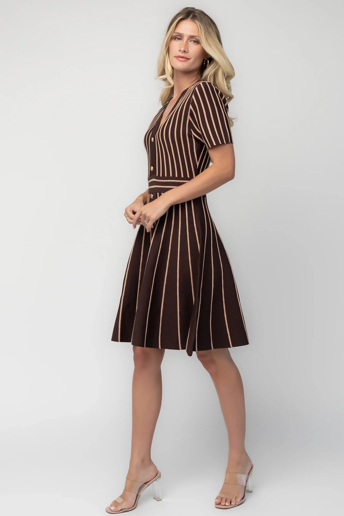 Tate Striped Short Dress | Brown + Beige