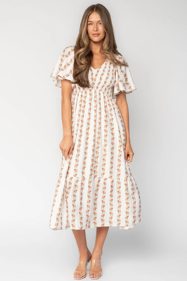 Turner Smocked Midi Dress | Cream Multi