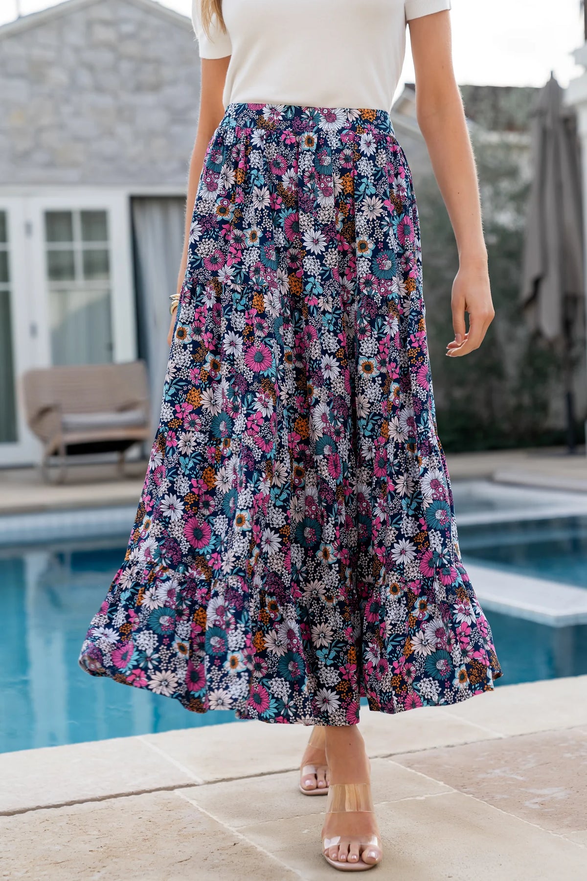 Reilly Maxi Skirt | Navy Flower Print Main image