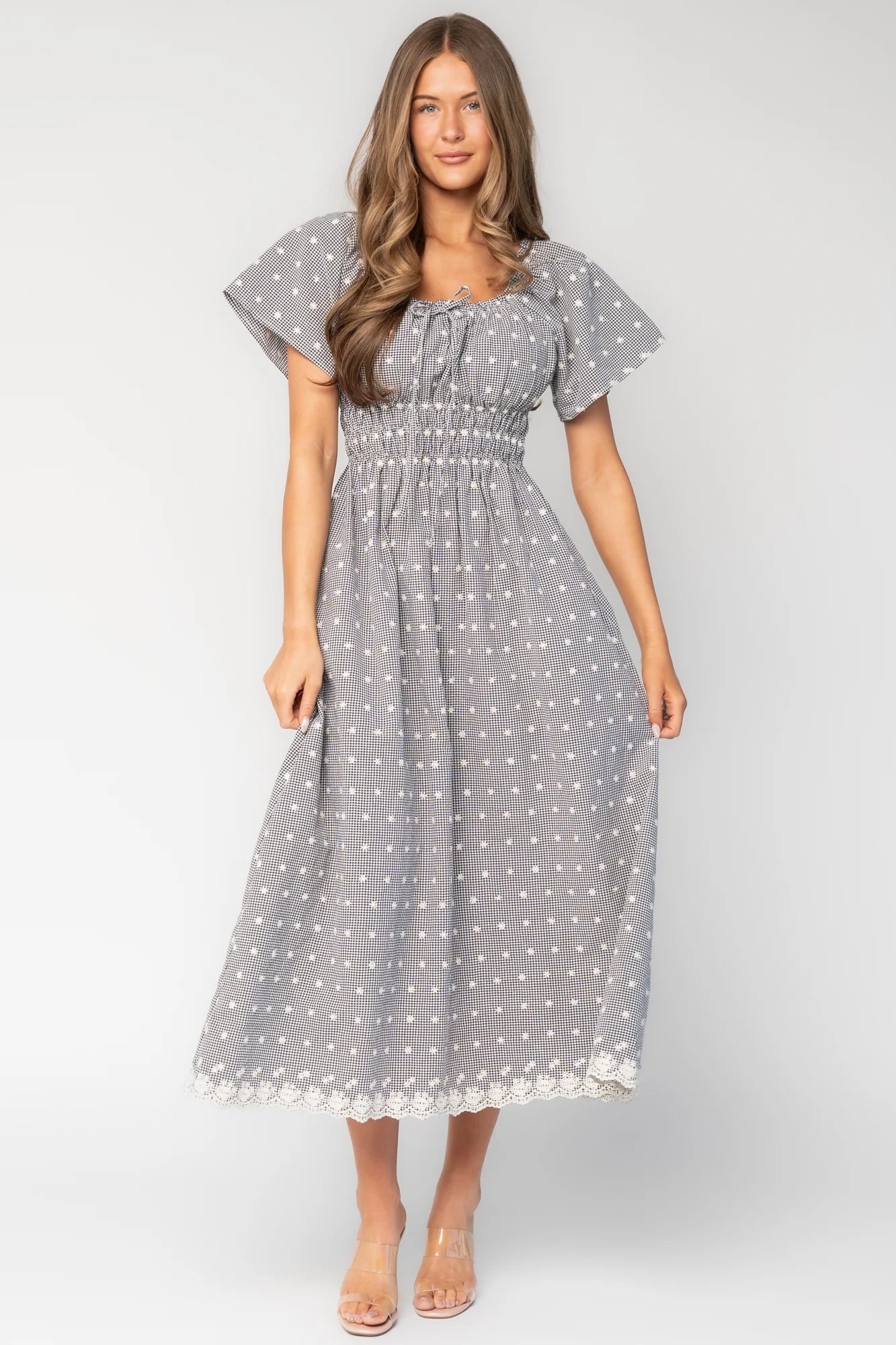 Reyna Midi Dress | Black + White Gingham Secondary image