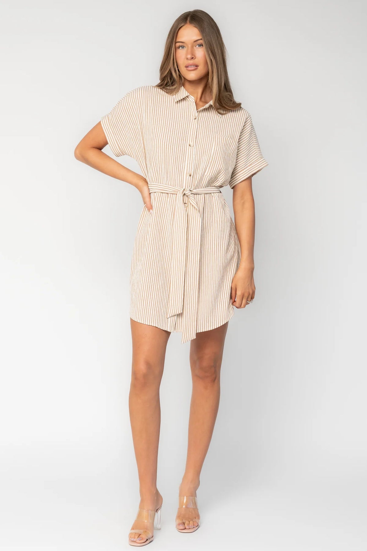 Nautical Shirt Dress | Tan Stripe Main image