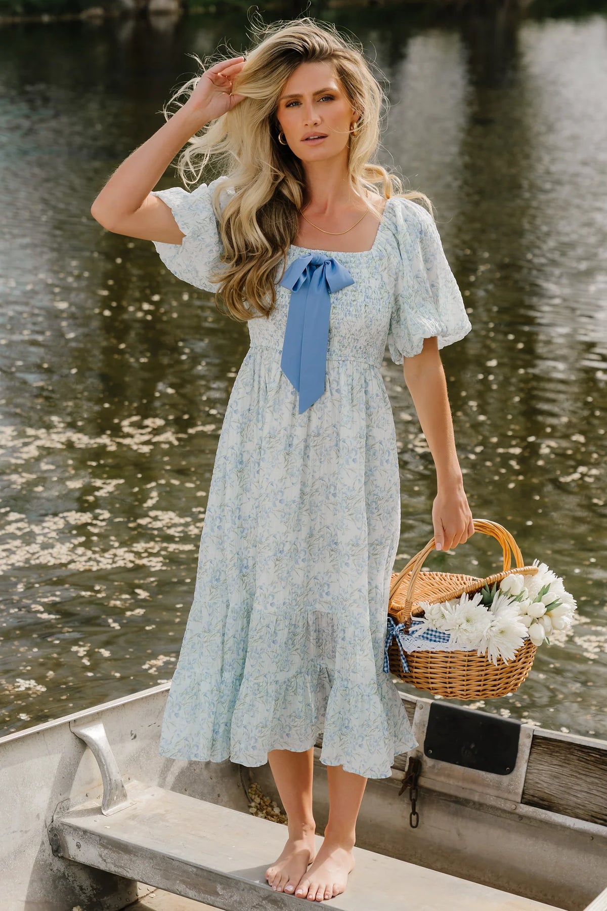 Jane Bow Midi Dress | Blue + Green Floral Main image
