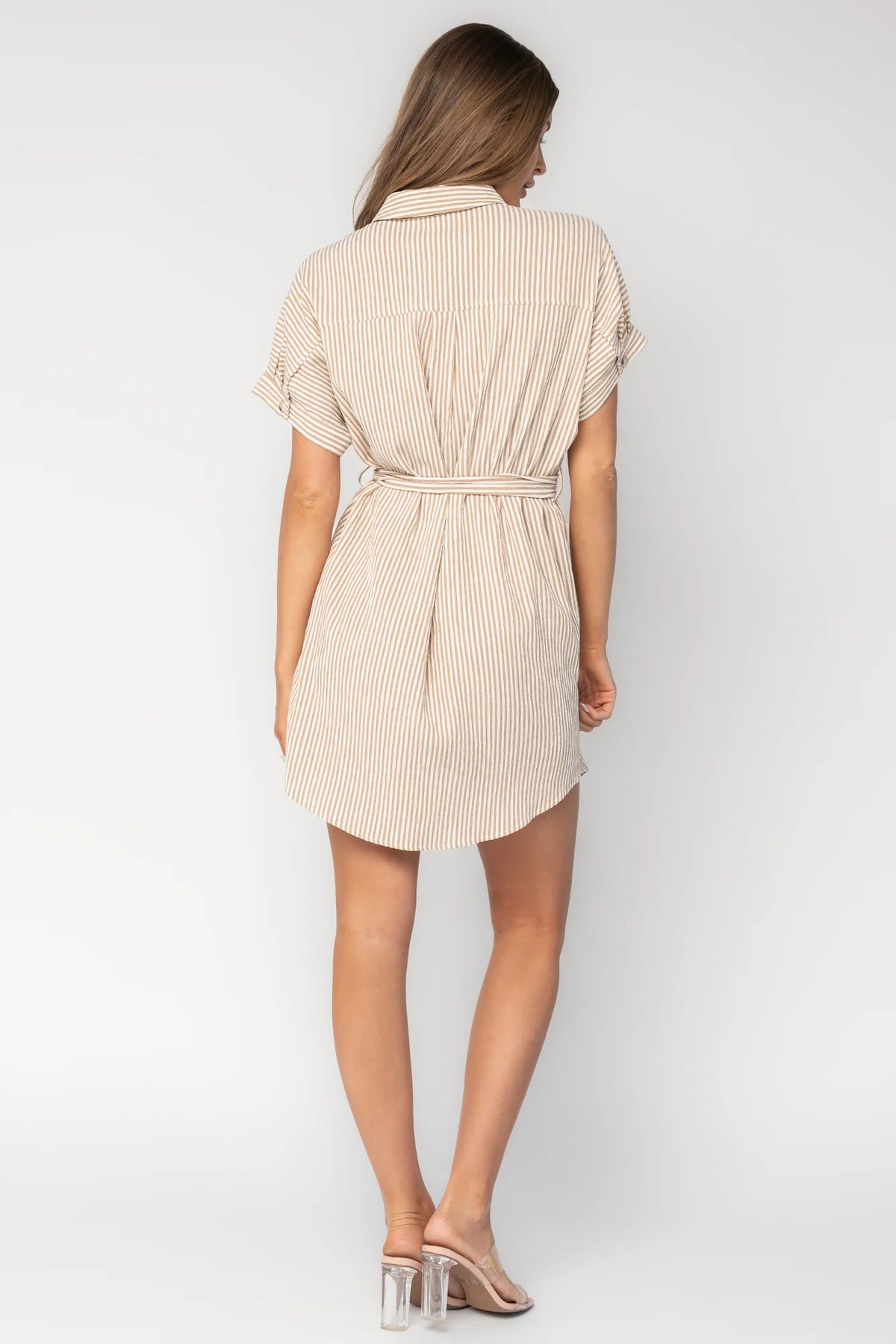 Nautical Shirt Dress | Tan Stripe