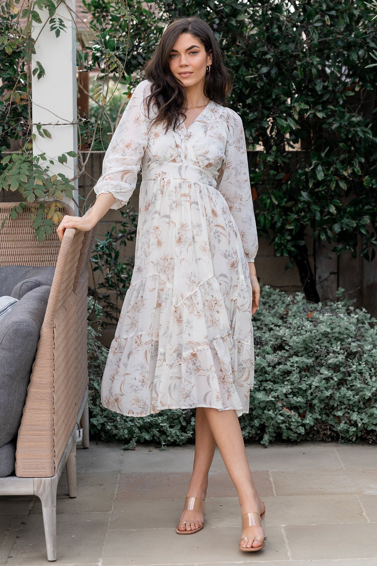 Raven Midi Dress | Off White Floral Main image