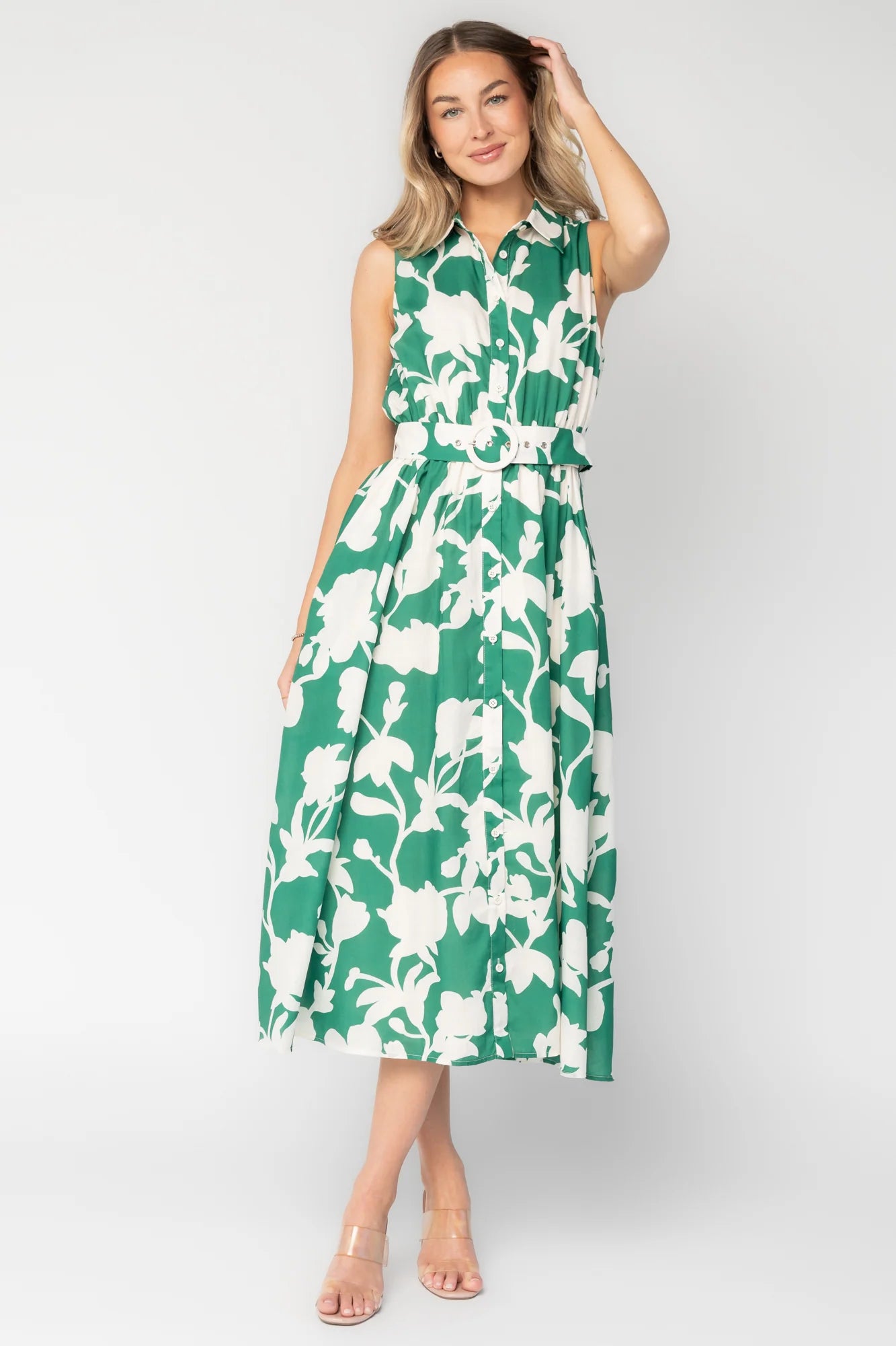 Tatum Button Down Dress | Green + Off White Secondary image