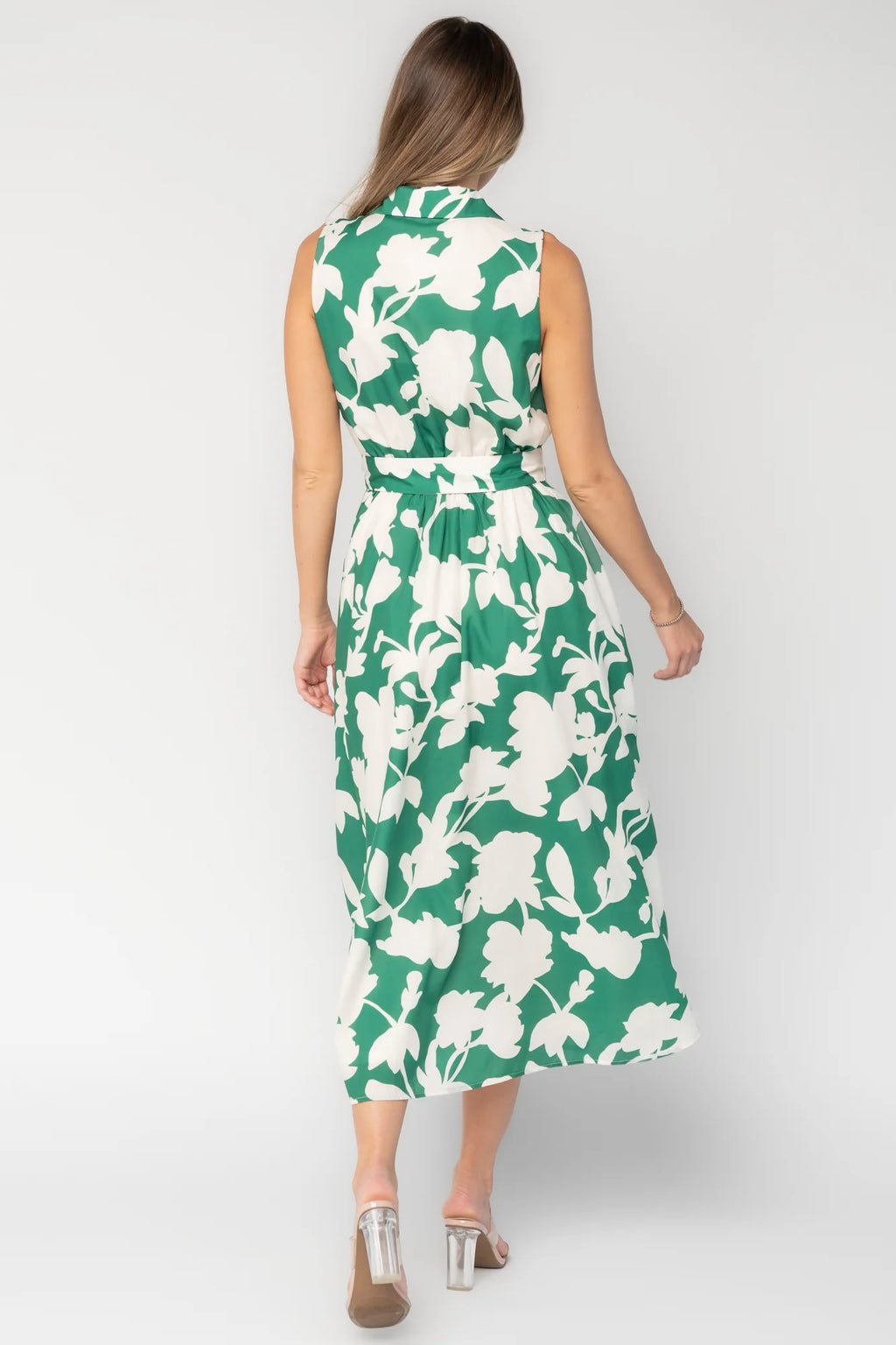 Tatum Button Down Dress | Green + Off White