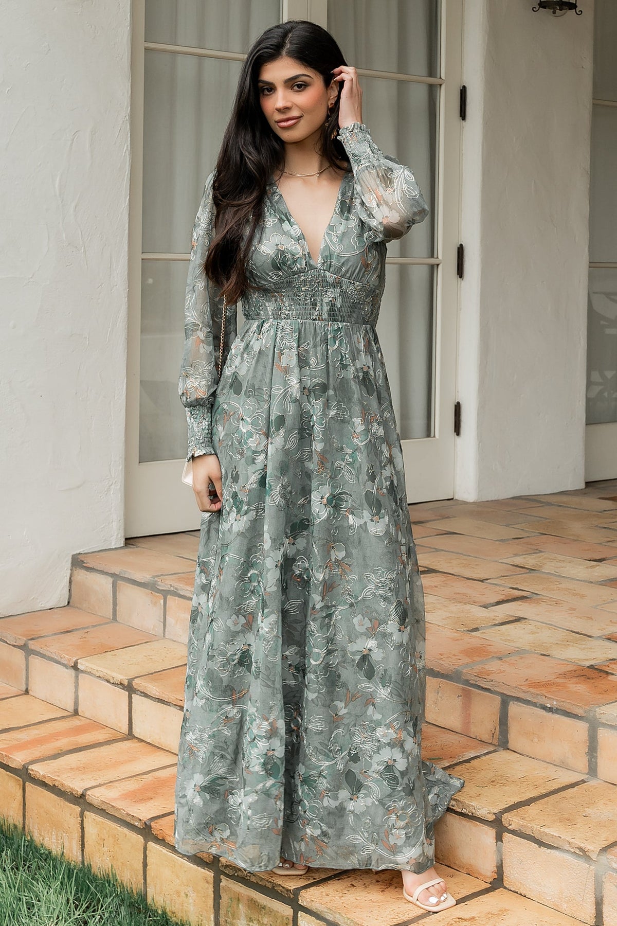 Jolie Embroidered Tulle Dress | Sage + Gold Floral Main image