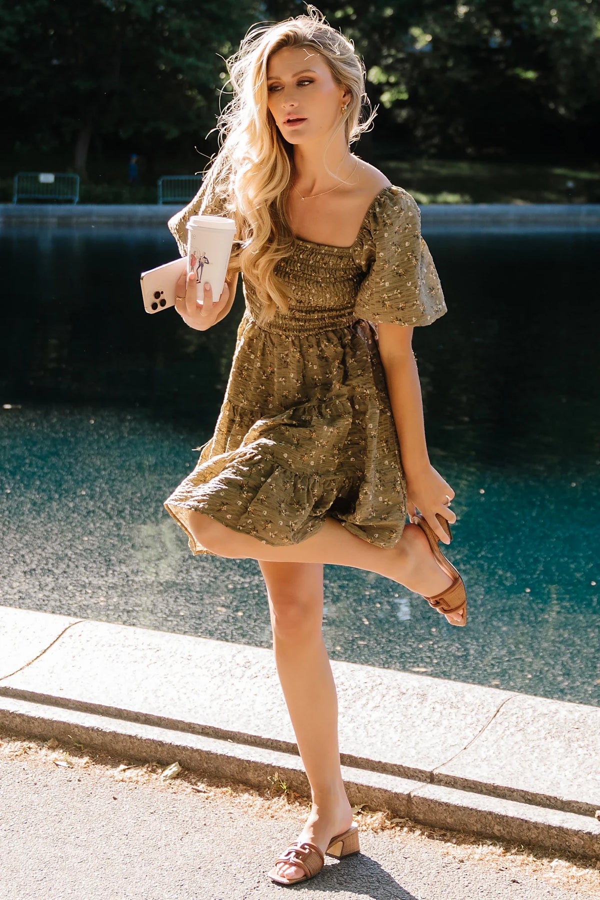 Daze Smocked Dress | Olive Floral Main image