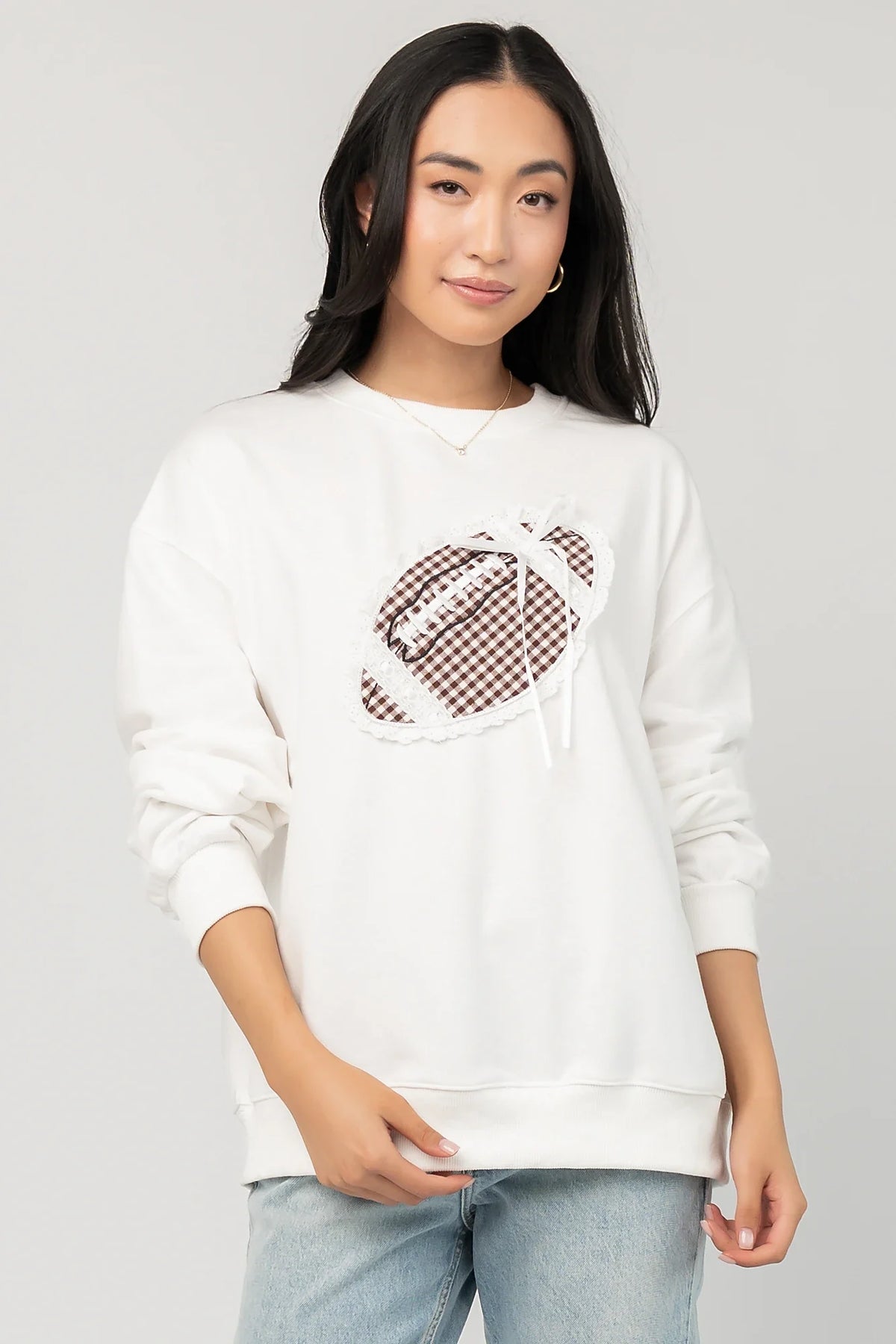 Stephen Gingham Crewneck | Ivory Main image